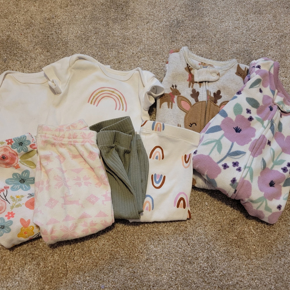 0-3 Month 8 Piece Adorable Baby Clothing Set with Rainbow and Floral Designs